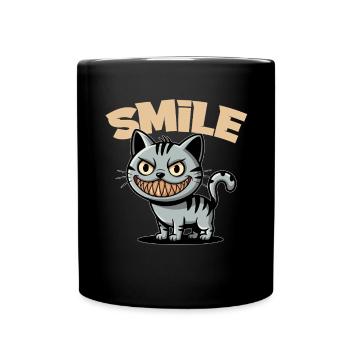Lächeln Katze Grinsen Comic Stil Smile - Tasse einfarbig - Schwarz - Vorne