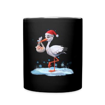 Weihnachtsstorch Mit Baby Geburt Weihnachtsfreude - Tasse einfarbig - Schwarz - Vorne