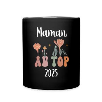 Mama 2025 an der Spitze Blumen Schwangerschaftsankündigung - Tasse einfarbig - Schwarz - Vorne
