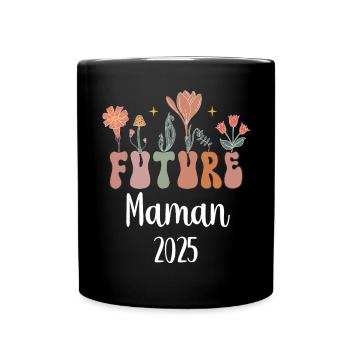 maman 2025 future fleurs annonce grossesse - Mug uni - noir - Devant