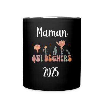 maman 2025 qui déchire fleurs annonce grossesse - Mug uni - noir - Devant