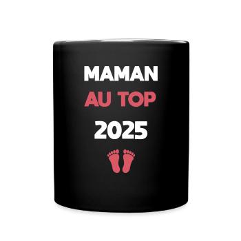 Mama an der Spitze der Schwangerschaftsankündigung 2025 - Tasse einfarbig - Schwarz - Vorne