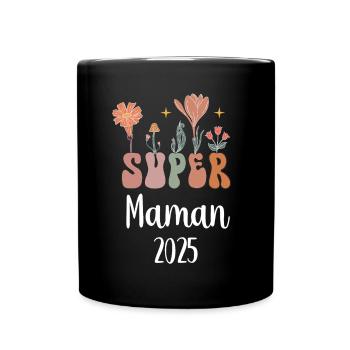 maman 2025 super fleurs annonce grossesse - Mug uni - noir - Devant