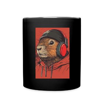 Capibara Meerschwein Wasserschwein Headphones - Tasse einfarbig - Schwarz - Vorne