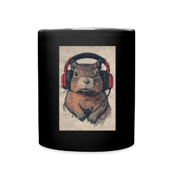 Capibara Meerschwein Wasserschwein Headphones - Tasse einfarbig - Schwarz - Vorne