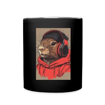 Capibara Meerschwein Wasserschwein Headphones - Tasse einfarbig - Schwarz - Vorne