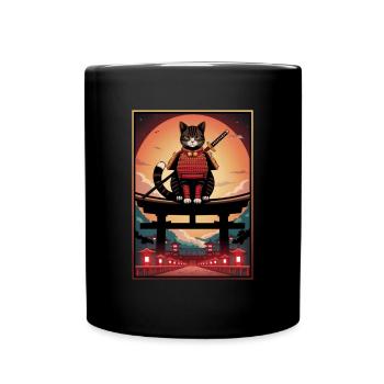 Kriegerkatze Japanische Katze Samurai Katze - Tasse einfarbig - Schwarz - Vorne