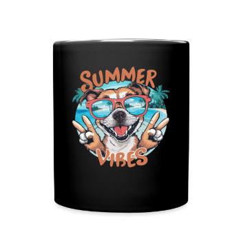 Ambiance estivale chien sur la plage avec des lunettes de soleil pour - Mug uni - noir - Devant