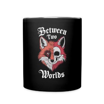 Zwischen Zwei Welten Fuchs Schädel Kunst - Tasse einfarbig - Schwarz - Vorne