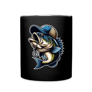 Fishing Fish With Cap Fish Hook - Full Colour Mug - black - Front