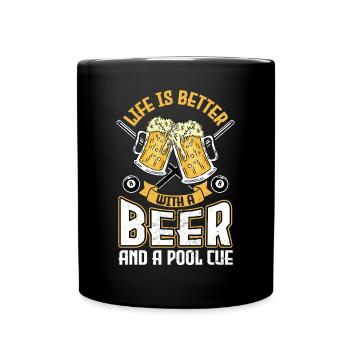 Billiard life: Better with beer and cue - Full Colour Mug - black - Front