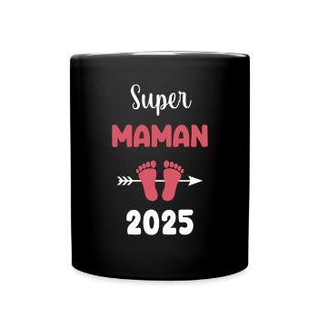 Super Mom 2025 Schwangerschaftsankündigung - Tasse einfarbig - Schwarz - Vorne