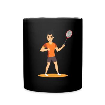 Badmintonspieler Comic Look - Tasse einfarbig - Schwarz - Vorne