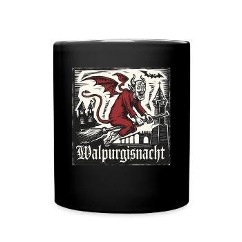 Walpurgisnacht Hexen Teufel Hexe auf Besen - Tasse einfarbig - Schwarz - Vorne