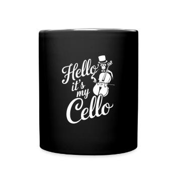 Hello it's my Cello - Affe als Cellist - Tasse einfarbig - Schwarz - Vorne