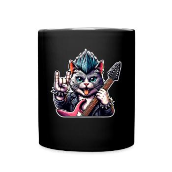 Cat Rock and Roll Guitarist Electric Guitar - Full Colour Mug - black - Front