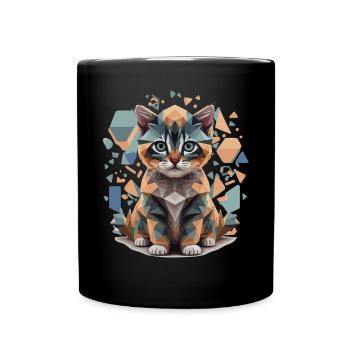 Polygon Katze Low-Poly - Tasse einfarbig - Schwarz - Vorne
