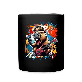 Capybara Rock and Roll Guitariste Guitare électrique - Mug uni - noir - Devant