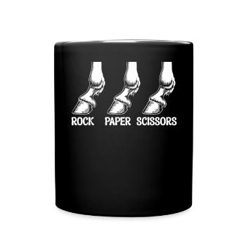 Stein, Papier, Schere, Lustige Pferdehufe - Tasse einfarbig - Schwarz - Vorne