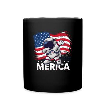 Merica, astronaut dabbing with USA flag - Full Colour Mug - black - Front