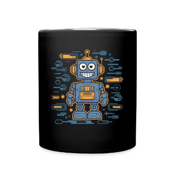 Cheerful robot with gears and - Full Colour Mug - black - Front