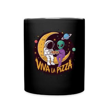 Astronaut Alien Pizza Viva La Pizza in the Universe - Full Colour Mug - black - Front