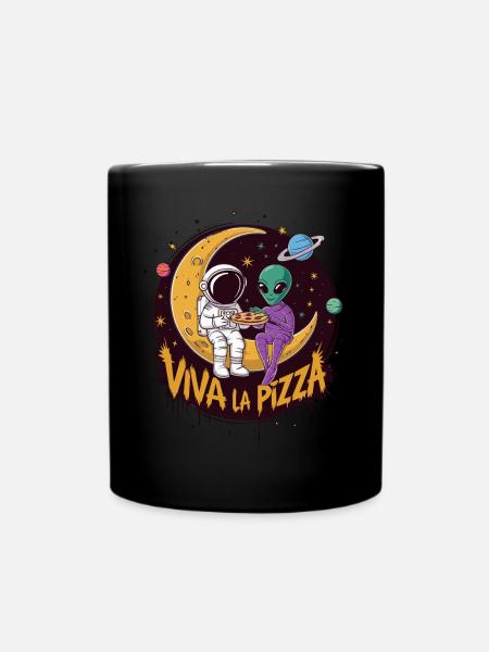 Astronaut Alien Pizza Viva La Pizza im Universum - Tasse einfarbig - Schwarz