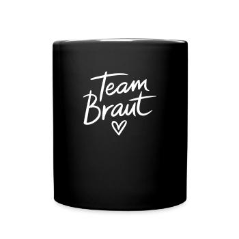 Team Braut JGA Hochzeit Herz - Tasse einfarbig - Schwarz - Vorne
