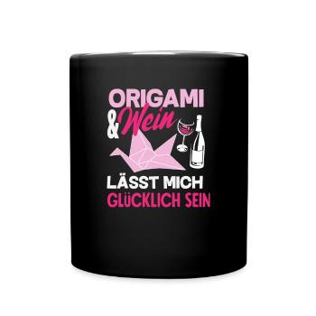 Origami and wine makes me happy - Full Colour Mug - black - Front