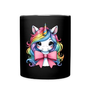 Coquette Bow Unicorn Mothers Day Pink Bow - Full Colour Mug - black - Front