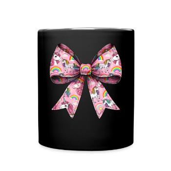 Coquette Bow Unicorn Mother's Day Pattern Pink - Full Colour Mug - black - Front
