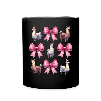 Coquette Bow Llama Alpaca Pink Ribbon Mom - Full Colour Mug - black - Front