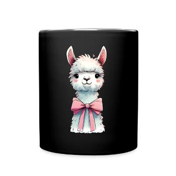 Coquette Bow Llama Alpaca Pink Ribbon Mom - Full Colour Mug - black - Front