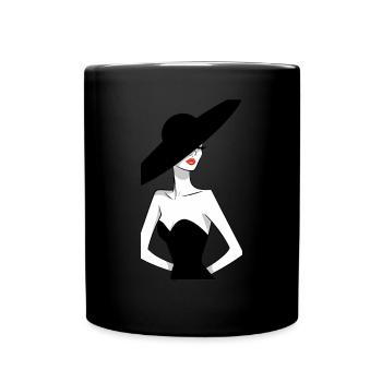 Dame élégante en robe noire avec grand chapeau - Mug uni - noir - Devant