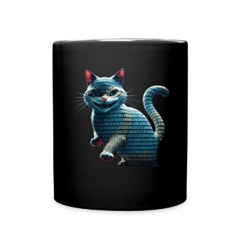 Tech-Katze mit Binärcode für Programmierer und - Tasse einfarbig - Schwarz - Vorne