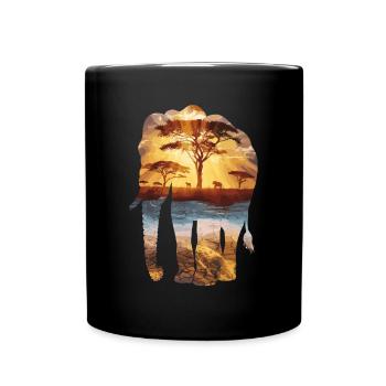 Majestic Savannah Elephant Silhouette with - Full Colour Mug - black - Front