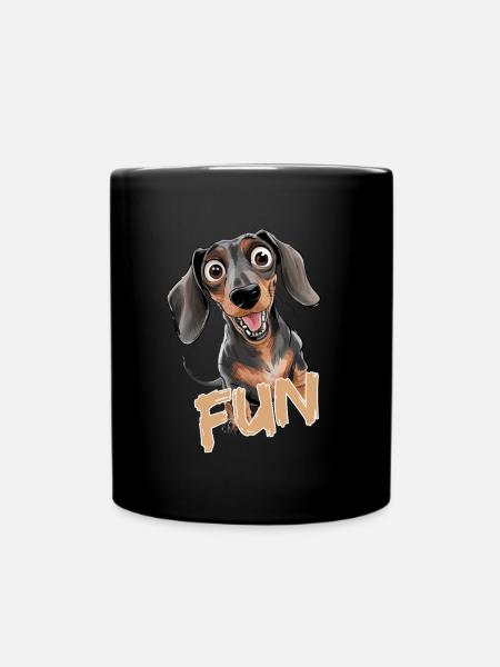 Cheerful Dachshund with Text Fun - Full Colour Mug - black