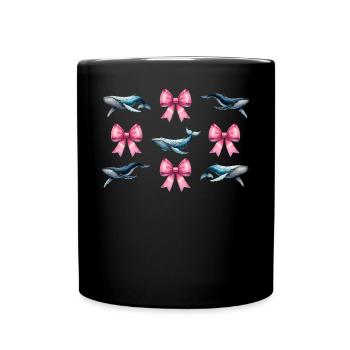 Coquette Bow Whale Ocean Animal Pink Bow Mom - Full Colour Mug - black - Front