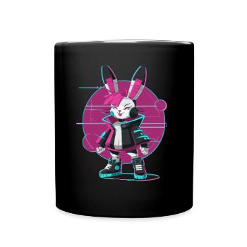 Cyber lapin futuriste au look néon pour les gamers - Mug uni - noir - Devant