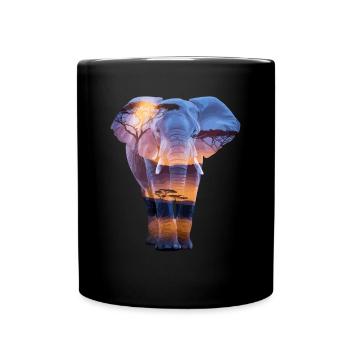 Elefant Afrikanischer Sonnenuntergang Savanne - Tasse einfarbig - Schwarz - Vorne