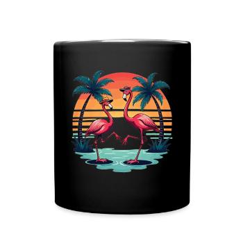 Flamingo Dance – Vintage Tropical Sunset - Full Colour Mug - black - Front