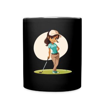 Weiblicher Golfer Comic - Tasse einfarbig - Schwarz - Vorne