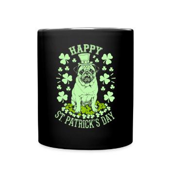 Happy Pug St Patrick's Day with Shamrocks - Full Colour Mug - black - Front