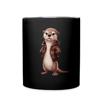 Cooler Otter Mit Lederjacke Illustrationskunst - Tasse einfarbig - Schwarz - Vorne