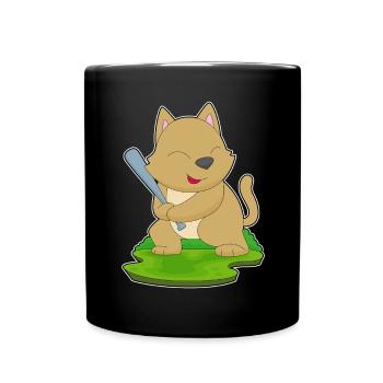 Katze Baseball Baseballschläger - Tasse einfarbig - Schwarz - Vorne