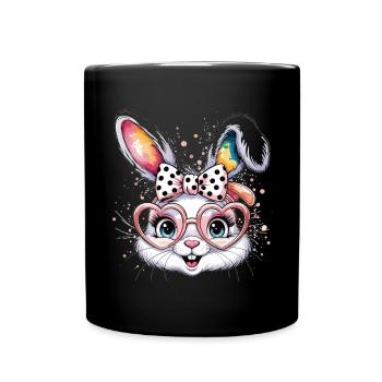 Süßer Hase mit Brille und Schleife - Tasse einfarbig - Schwarz - Vorne