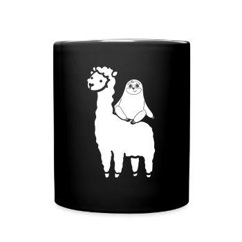 Llama Sloth Llama Lover Cute Alpaca Cute Llama - Full Colour Mug - black - Front