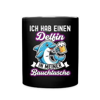 Delfin in meiner Bauchtasche Lustige Mallorca - Tasse einfarbig - Schwarz - Vorne