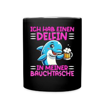 Delfin in meiner Bauchtasche Lustige Mallorca - Tasse einfarbig - Schwarz - Vorne