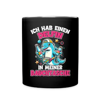 Delfin in meiner Bauchtasche Lustige Mallorca - Tasse einfarbig - Schwarz - Vorne
